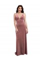 Low Scoop Back Long V-Neck Velvet Slip Prom Dress Clearance