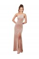 One Shoulder Stretch Velvet Prom Dress with Front Slit Clearance