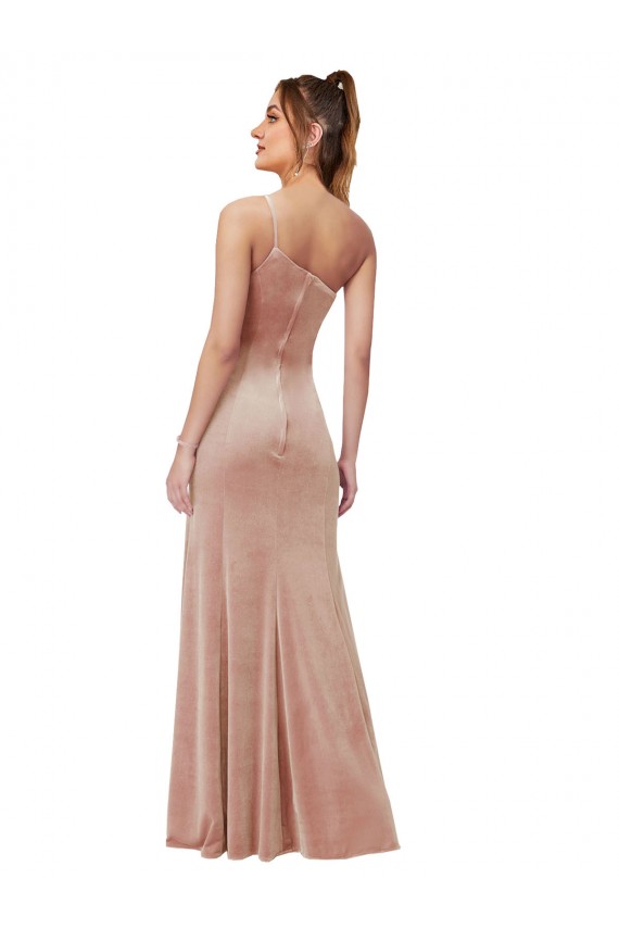 One Shoulder Stretch Velvet Prom Dress with Front Slit Clearance