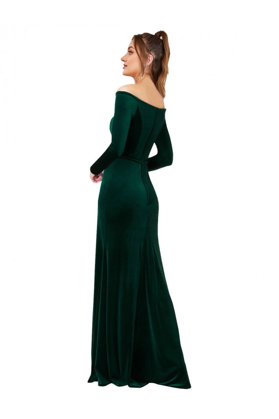 Off the Shoulder Long Sleeves Stretch Velvet Prom Dress Clearance