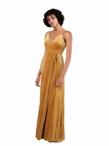 Romantic Velvet Floor Length Prom Dress with Wrap Detail Clearance
