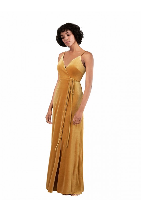 Romantic Velvet Floor Length Prom Dress with Wrap Detail Clearance
