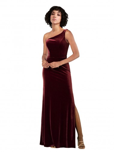 One Shoulder Floor-Length Velvet Prom Dress Clearance