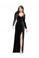 Long Sleeves Velvet Prom Dress with V-Neckline and Thigh Slit Clearance