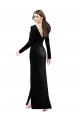 Long Sleeves Velvet Prom Dress with V-Neckline and Thigh Slit Clearance