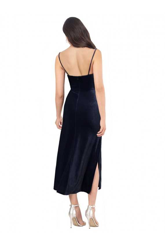 Midi Length Velvet Cocktail Prom Dress / Homecoming Dress with Cowl Neck and Spaghetti Straps Clearance