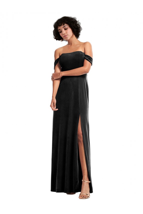 Off the Shoulder Drapped Sleeves Stretch Velvet Prom Dress Clearance