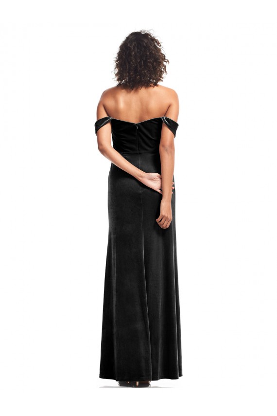 Off the Shoulder Drapped Sleeves Stretch Velvet Prom Dress Clearance