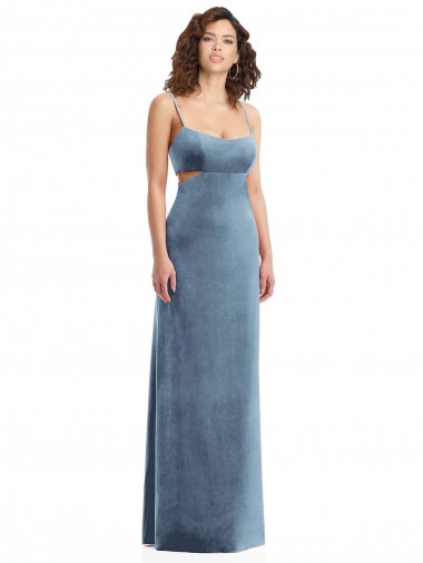 Spaghetti Strap Long Full Length Velvet Maxi Prom Dress Clearance