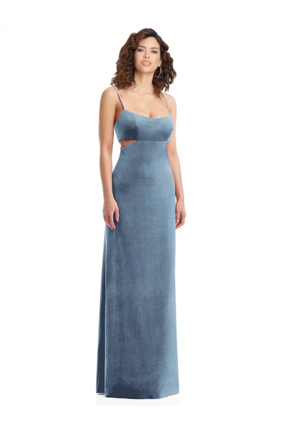 Spaghetti Strap Long Full Length Velvet Maxi Prom Dress Clearance