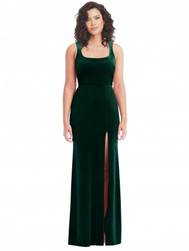 Square Neck Long Velvet Maxi Prom Dress Clearance