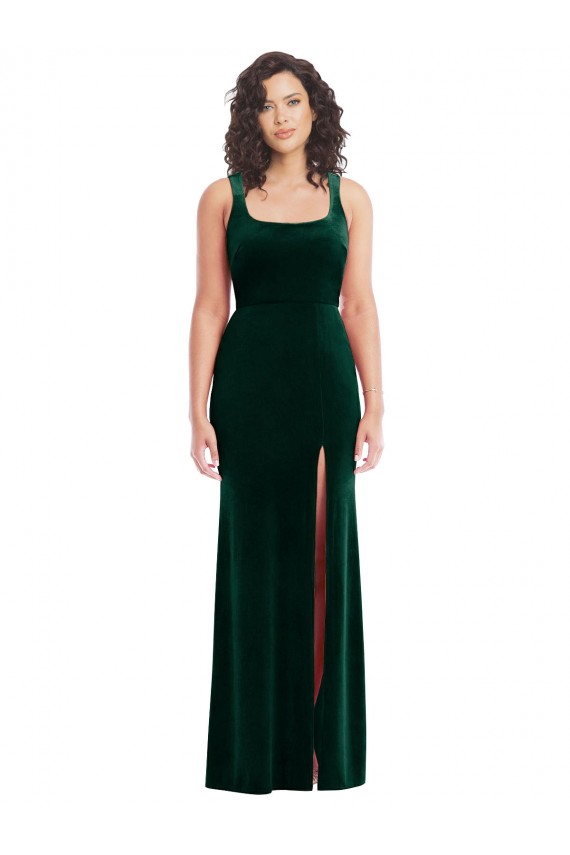 Square Neck Long Velvet Maxi Prom Dress Clearance
