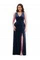 Deep V-Neck Sleeveless Velvet Maxi Prom Dress with Pockets Clearance