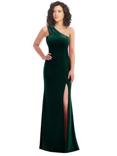 One Shoulder Velvet Trumpet Prom Dress with Front Slit Clearance