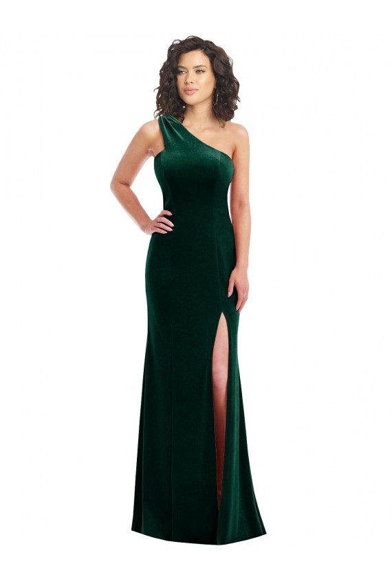 One Shoulder Velvet Trumpet Prom Dress with Front Slit Clearance