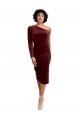 One Shoulder Fitted Short Midi Length Velvet Prom Dress Clearance