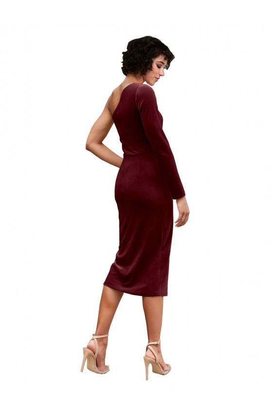 One Shoulder Fitted Short Midi Length Velvet Prom Dress Clearance