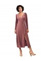 Long Sleeve Velvet Faux Wrap Midi Length Prom Dress Clearance