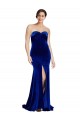 Strapless Ruched Velvet Prom Dress with Sweep Train and Front Slit Clearance