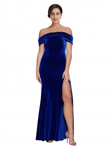 Full Length Long Velvet Prom Dress with Side Split Clearance