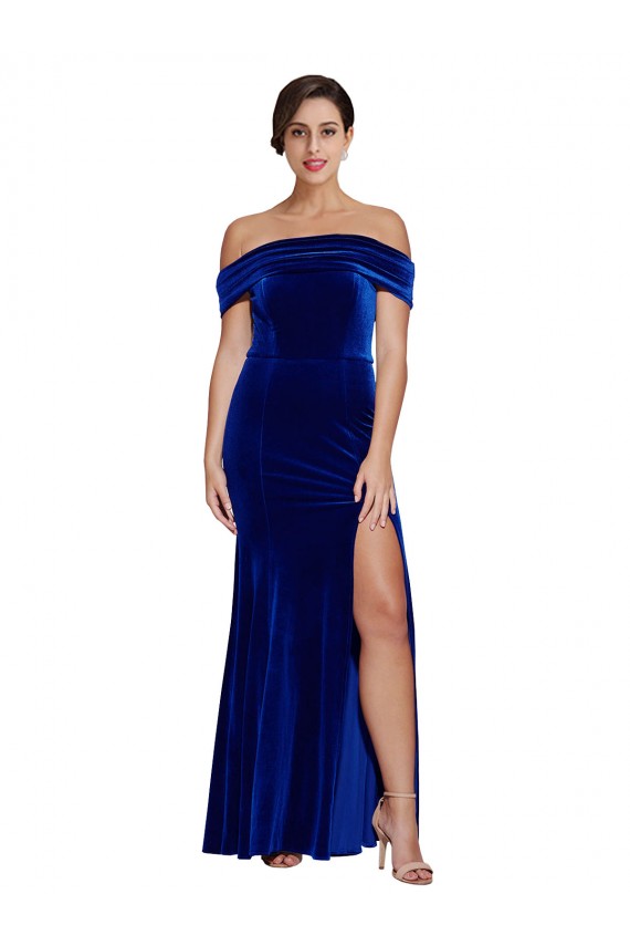 Full Length Long Velvet Prom Dress with Side Split Clearance
