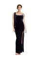 Long Velvet Prom Dress with Side Thigh Split and Shoulder Tie Clearance