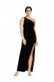 One Shoulder Long Velvet Prom Dress with Side Split and Shoulder Tie Clearance