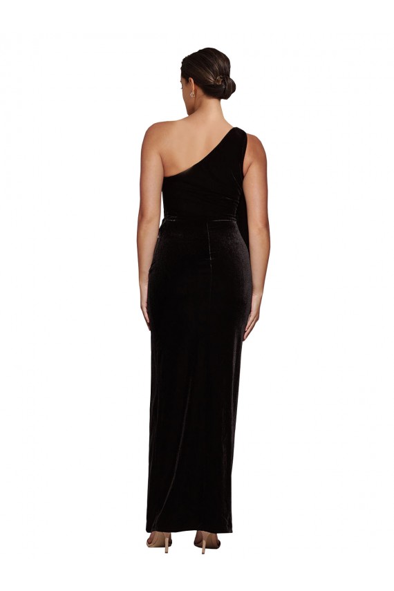 One Shoulder Long Velvet Prom Dress with Side Split and Shoulder Tie Clearance