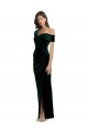 Long Asymmetric Neckline Ruched Velvet Prom Dress Clearance