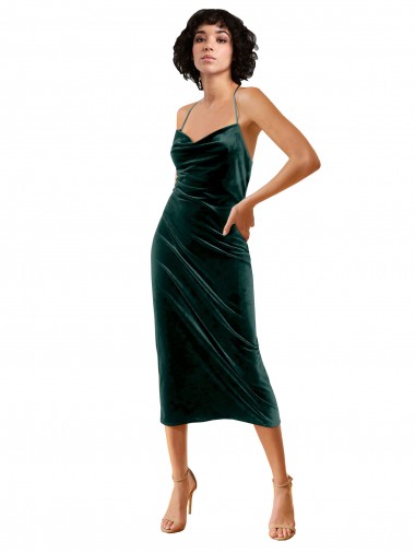Midi Length Sleek Cowl Neckline Short Velvet Cocktail Prom Dress / Homecoming Dress Clearance