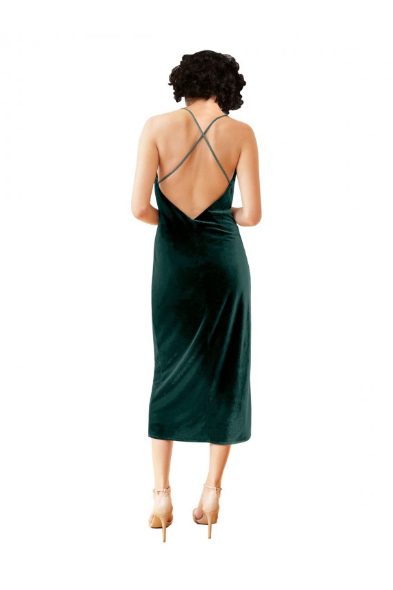 Midi Length Sleek Cowl Neckline Short Velvet Cocktail Prom Dress / Homecoming Dress Clearance