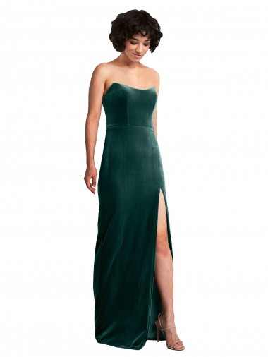 Scooped Strapless Long Velvet Prom Dress with Daring Side Slit Clearance