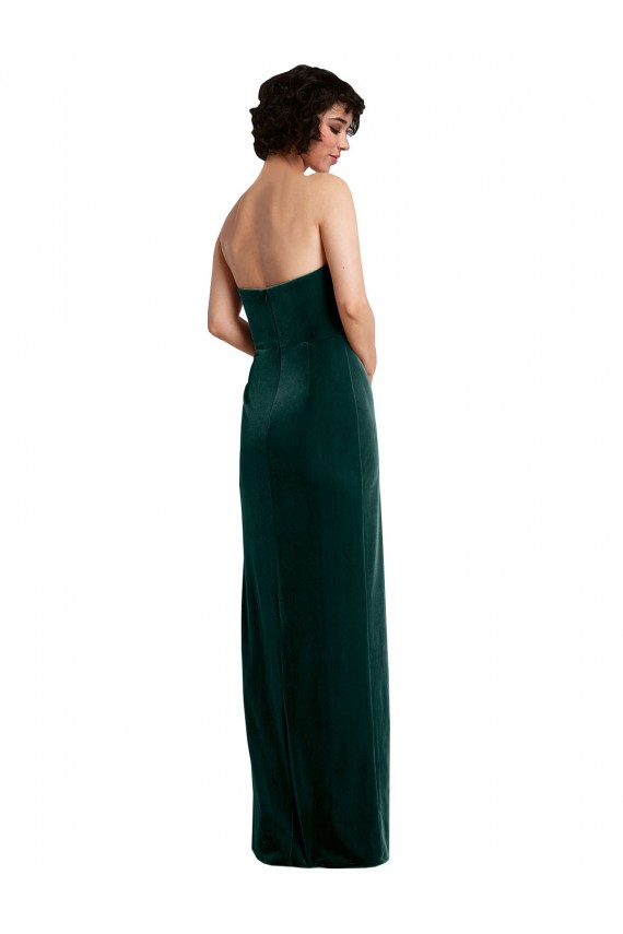 Scooped Strapless Long Velvet Prom Dress with Daring Side Slit Clearance